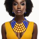 Load image into Gallery viewer, SGRHO Chunky Blue Gold Pearl Bib Necklace Set

