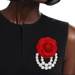 Load image into Gallery viewer, Red Flower Draped Pearls Brooch Pin
