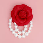 Load image into Gallery viewer, Red Flower Draped Pearls Brooch Pin
