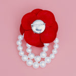 Load image into Gallery viewer, Red Flower Draped Pearls Brooch Pin
