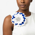 Load image into Gallery viewer, ZPB Blue White Floral Bling Brooch and Hair Clip
