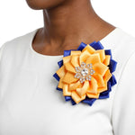 Load image into Gallery viewer, SGRHO Blue Gold Floral Bling Brooch and Hair Clip
