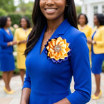 Load image into Gallery viewer, SGRHO Blue Gold Floral Bling Brooch and Hair Clip
