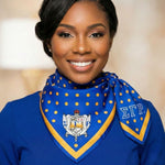 Load image into Gallery viewer, SGRHO Blue Yellow Polka Dot Square Sorority Scarf
