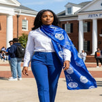 Load image into Gallery viewer, ZPB Long Blue and White Shield Rectangle Scarf
