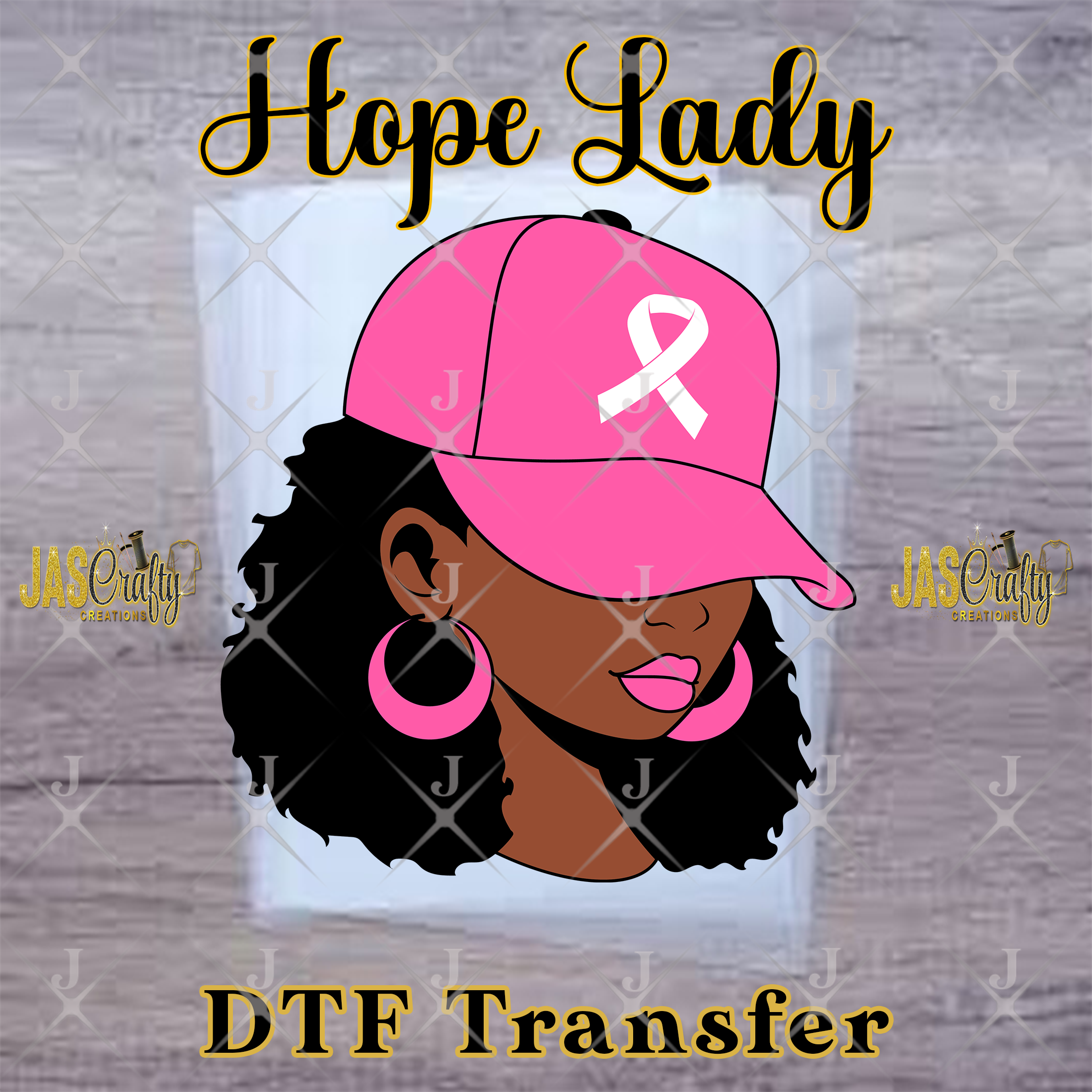 BREAST CANCER LADY WITH HAT READY TO PRESS TRANSFER
