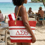 Load image into Gallery viewer, DST Faded Red Raffia Embroidered Beach Tote Bag
