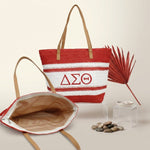 Load image into Gallery viewer, DST Faded Red Raffia Embroidered Beach Tote Bag
