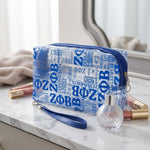 Load image into Gallery viewer, ZPB Blue and Clear Graphic Print Makeup Pouch
