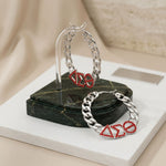 Load image into Gallery viewer, DST Red Rhinestone Silver Chain Hoop Earrings
