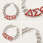 Load image into Gallery viewer, DST Red Rhinestone Silver Chain Hoop Earrings
