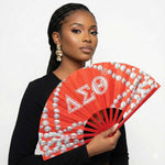 Load image into Gallery viewer, DST Sorority Large Floral Pearl Print Fabric Fan

