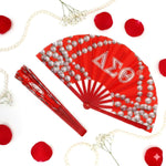 Load image into Gallery viewer, DST Sorority Large Floral Pearl Print Fabric Fan
