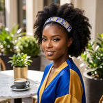 Load image into Gallery viewer, SGRHO Blue Gold Rhinestone Black Stretch Headband
