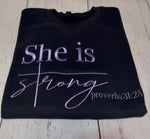 Load and play video in Gallery viewer, SHE IS STRONG PROVERS  EMBROIDERED SWEATSHIRT
