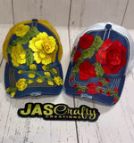 Load and play video in Gallery viewer, DISTRESSED DENIM FLORAL HAT
