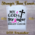 Load image into Gallery viewer, MY GOD IS STRONGER THAN BREAST CANCER READY TO PRESS TRANSFER
